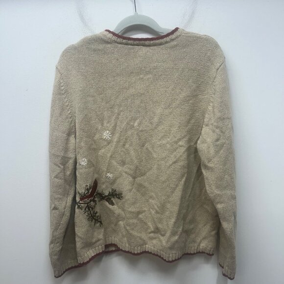 Croft & Barrow Holiday Cardinal Red tan Bird Zip Front Cardigan sweater 3x - Picture 7 of 9